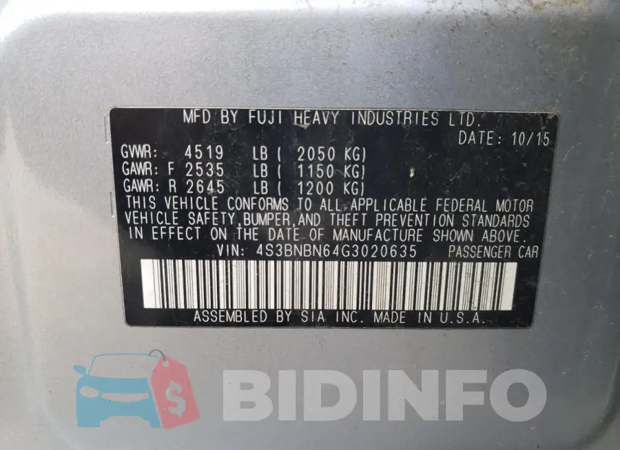 4S3BNBN64G3020635 Photo# 13
