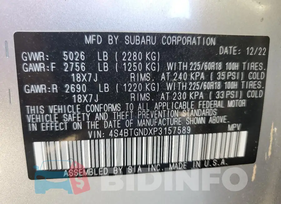 4S4BTGNDXP3157589 Photo# 13