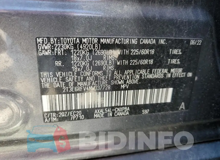 2T3E6RFV4NW037728 Photo# 14