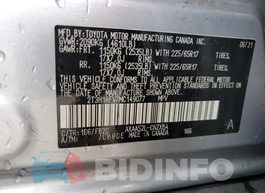 2T3H1RFV7MC149077 Photo# 13