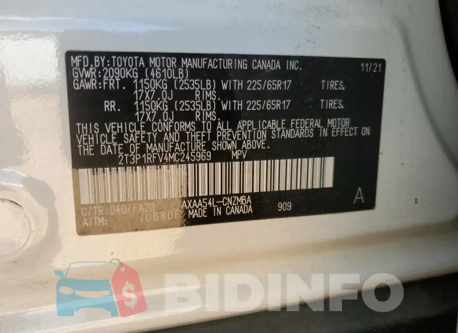 2T3P1RFV4MC245969 Photo# 13