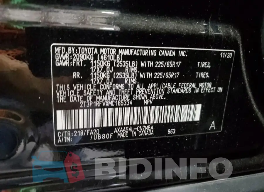 2T3P1RFVXMC165334 Photo# 13