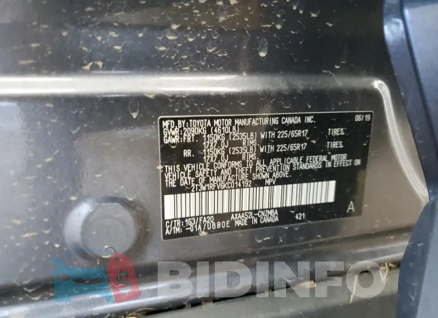 2T3W1RFV6KC014192 Photo# 14