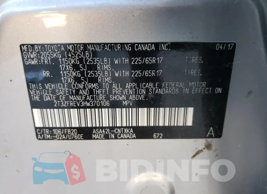 2T3ZFREV3HW370106 Photo# 13