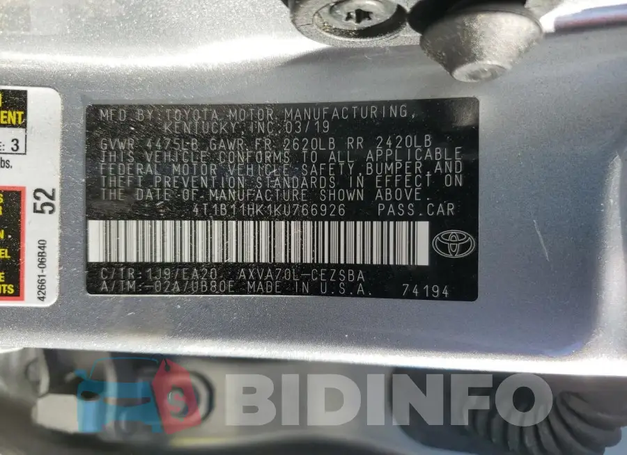 4T1B11HK1KU766926 Photo# 13