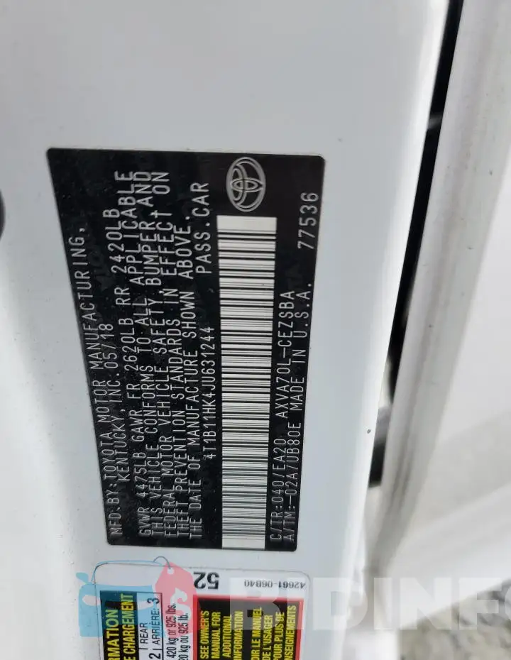 4T1B11HK4JU631244 Photo# 13