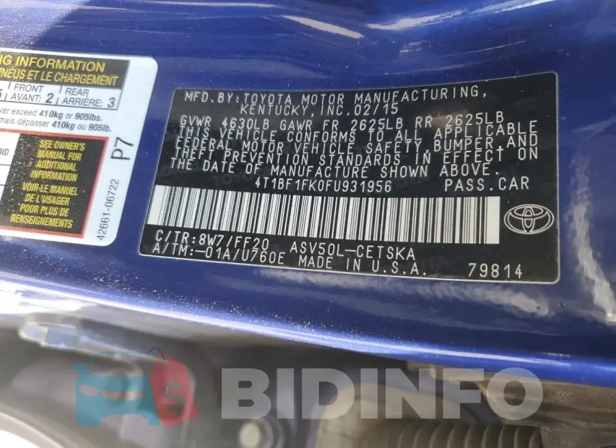 4T1BF1FK0FU931956 Photo# 12