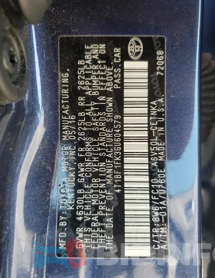 4T1BF1FK3GU604579 Photo# 12