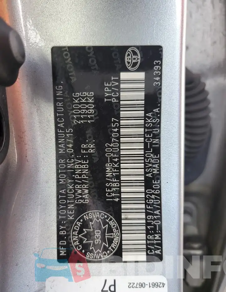 4T1BF1FK4FU070457 Photo# 13