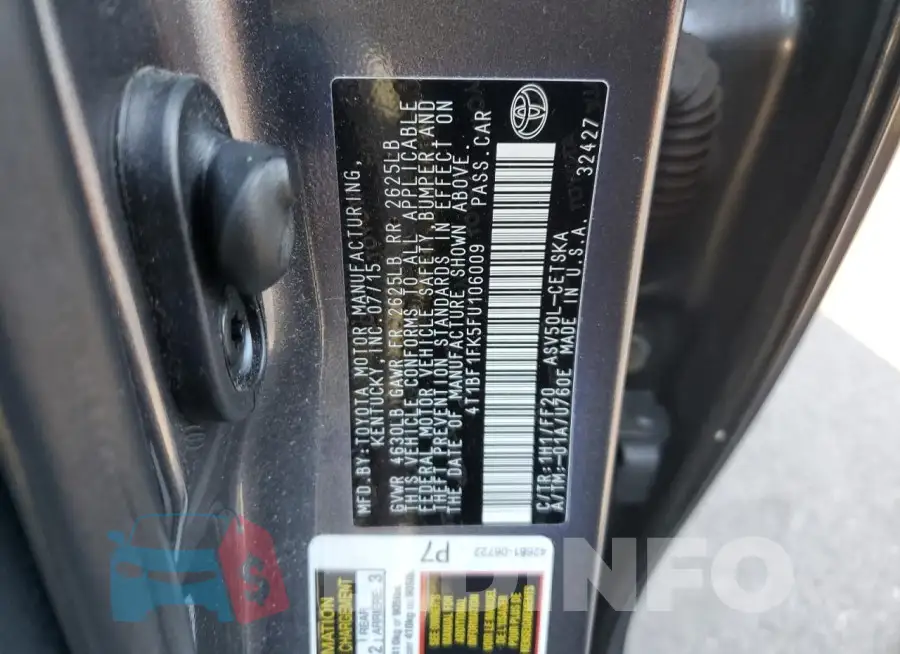 4T1BF1FK5FU106009 Photo# 12