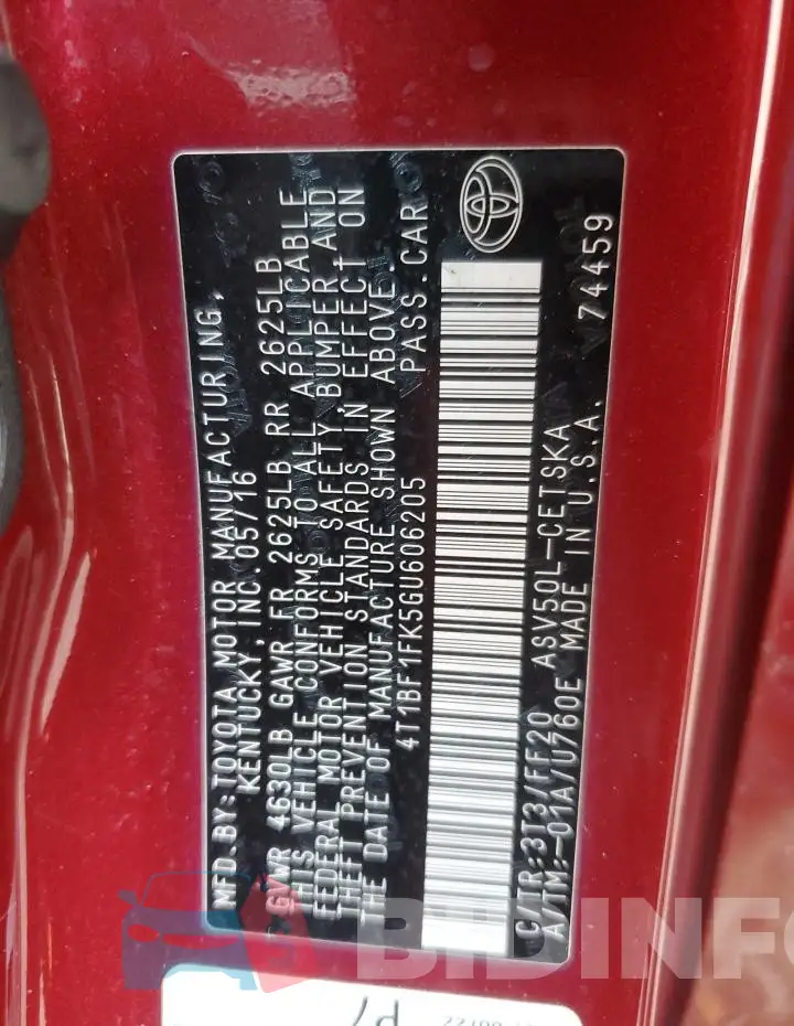 4T1BF1FK5GU606205 Photo# 12