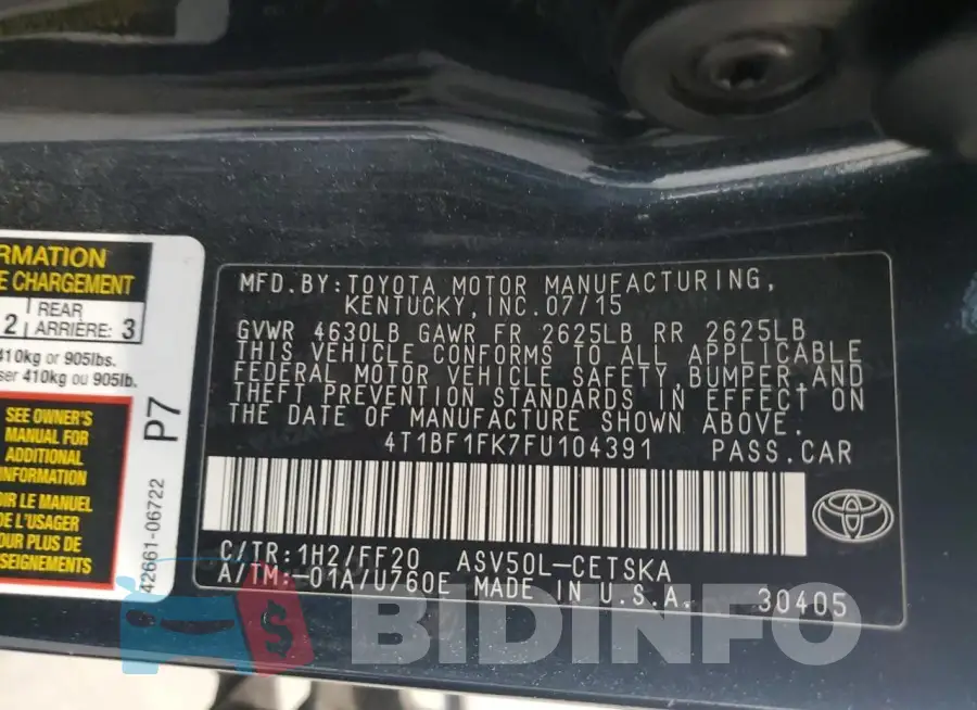 4T1BF1FK7FU104391 Photo# 12