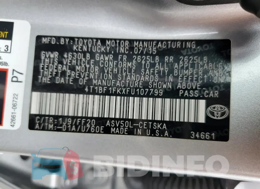 4T1BF1FKXFU107799 Photo# 12