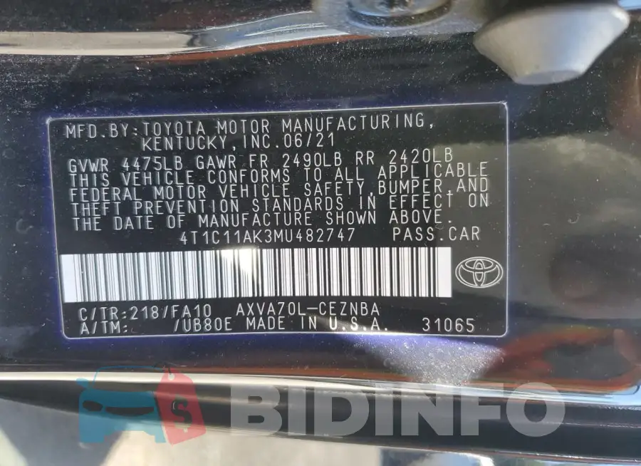 4T1C11AK3MU482747 Photo# 13