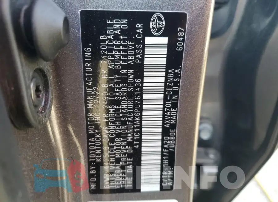 4T1C11AK6PU761436 Photo# 12