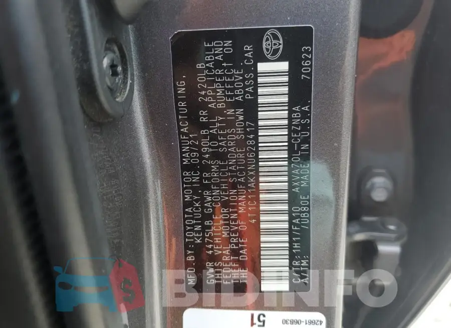 4T1C11AKXNU628417 Photo# 13