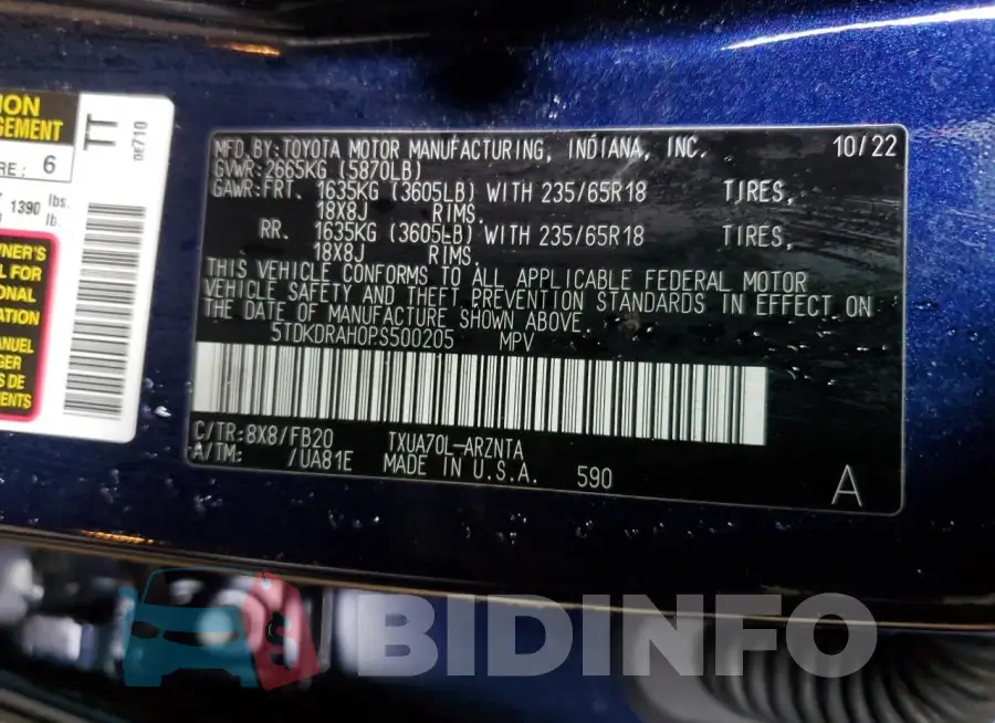 5TDKDRAH0PS500205 Photo# 13
