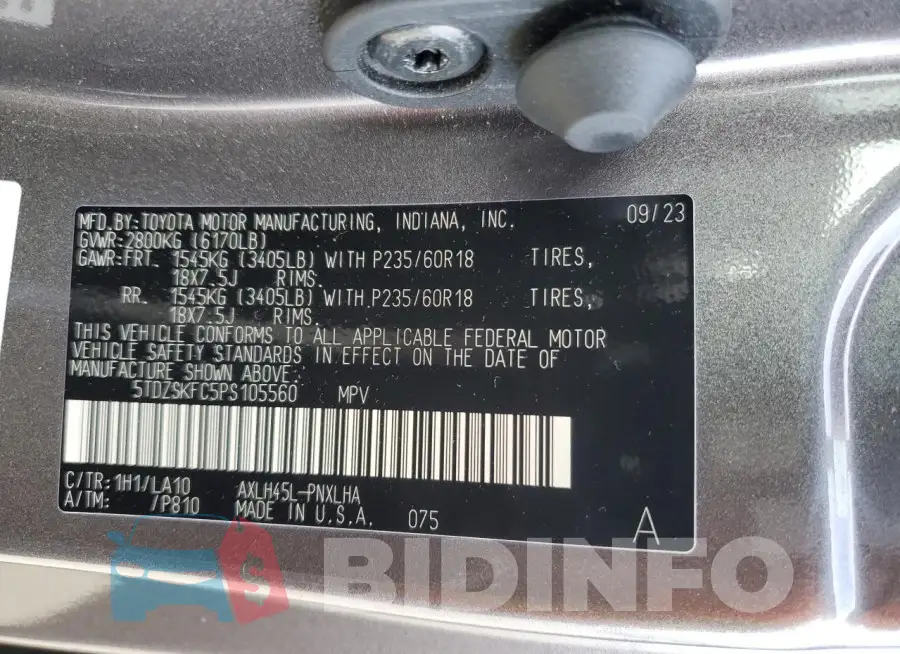 5TDZSKFC5PS105560 Photo# 13