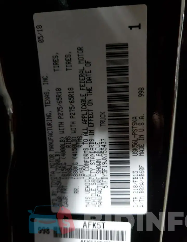 5TFDY5F19JX755437 Photo# 12