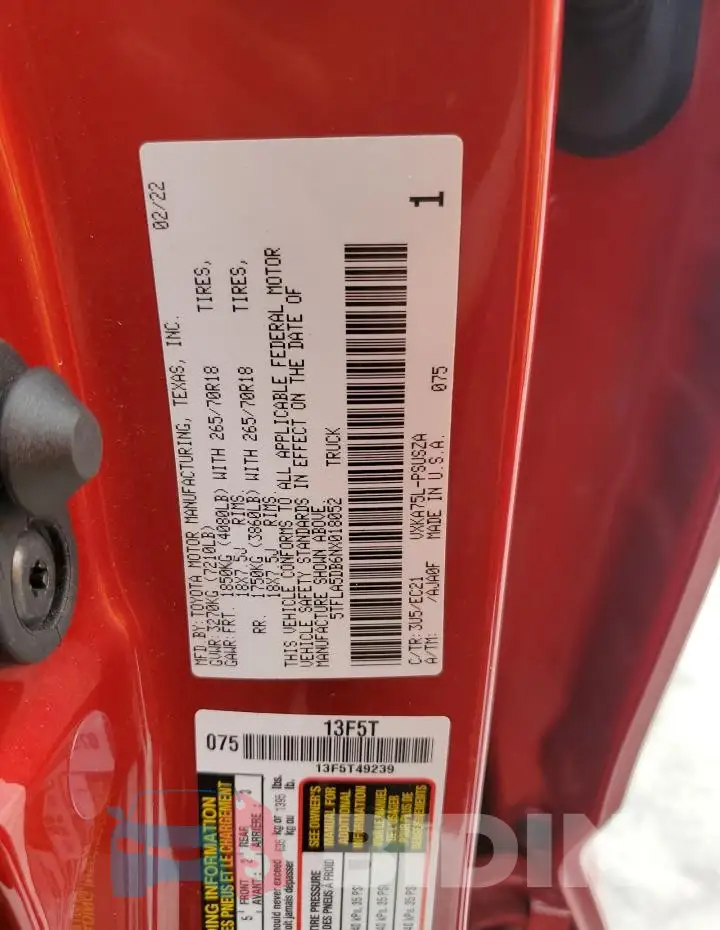 5TFLA5DB6NX018052 Photo# 12
