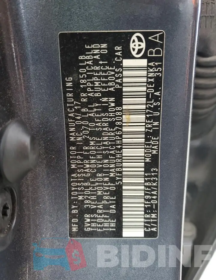 5YFBURHE4HP678088 Photo# 12