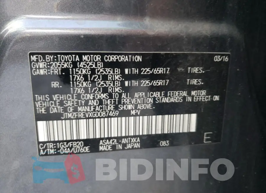 JTMZFREVXGD087469 Photo# 14