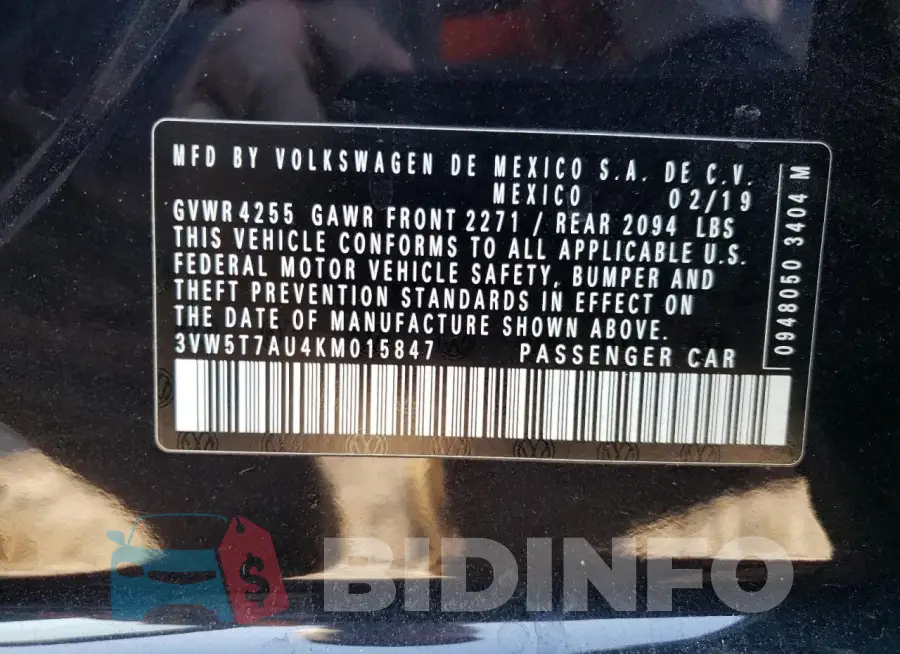 3VW5T7AU4KM015847 Photo# 14