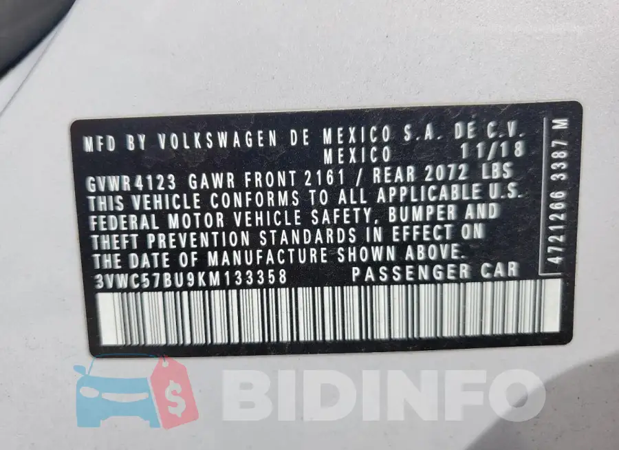 3VWC57BU9KM133358 Photo# 12