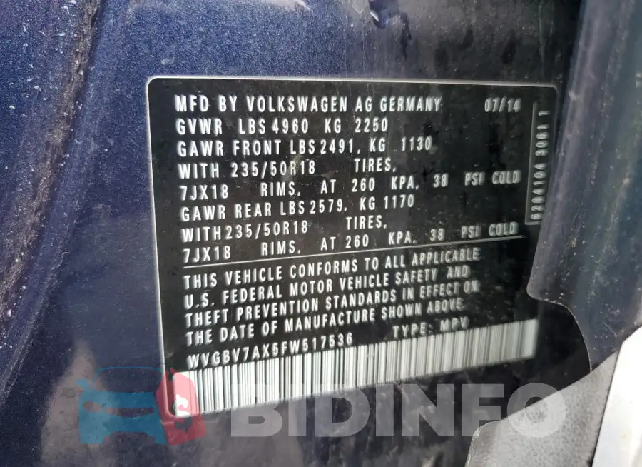 WVGBV7AX5FW517536 Photo# 13