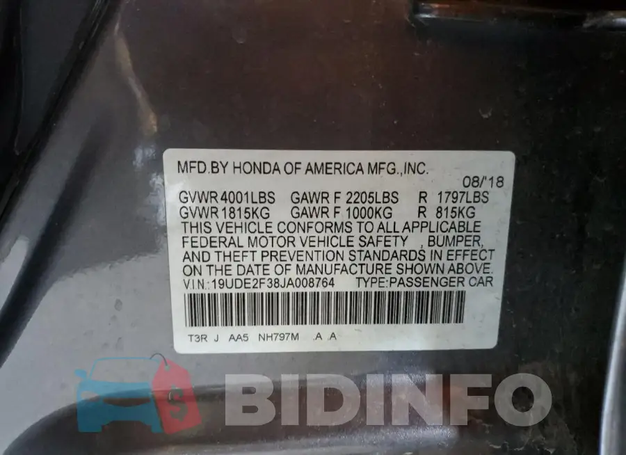 19UDE2F38JA008764 Photo# 13