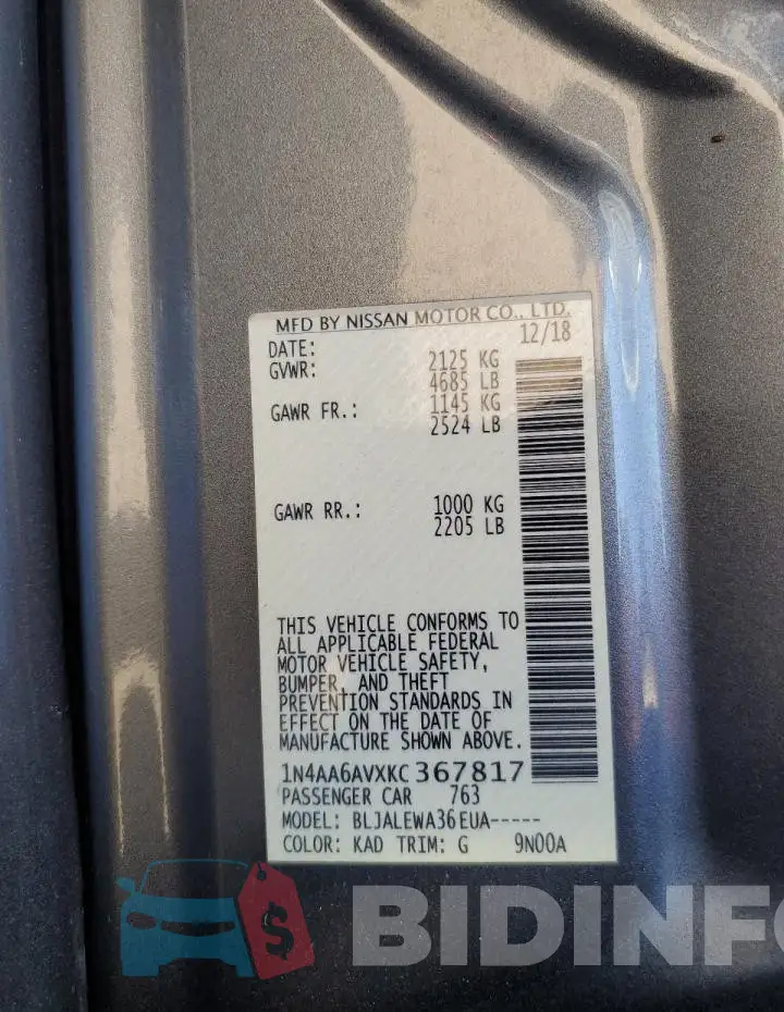 1N4AA6AVXKC367817 Photo# 13