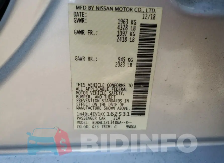 1N4BL4EV1KC162531 Photo# 12