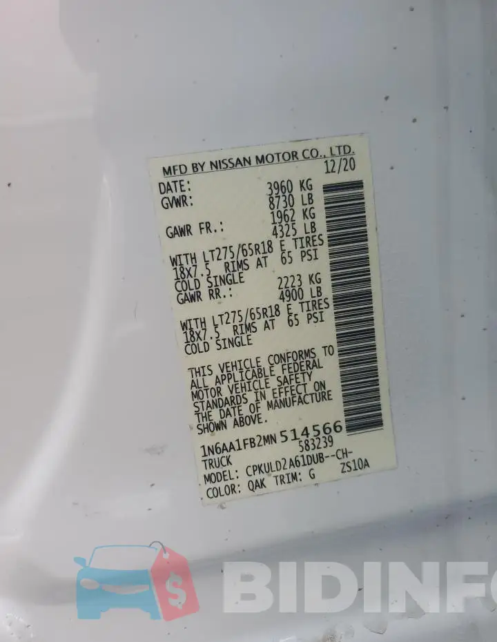 1N6AA1FB2MN514566 Photo# 12