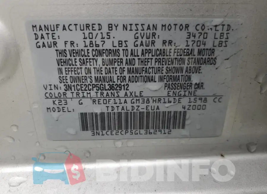 3N1CE2CP5GL362912 Photo# 12