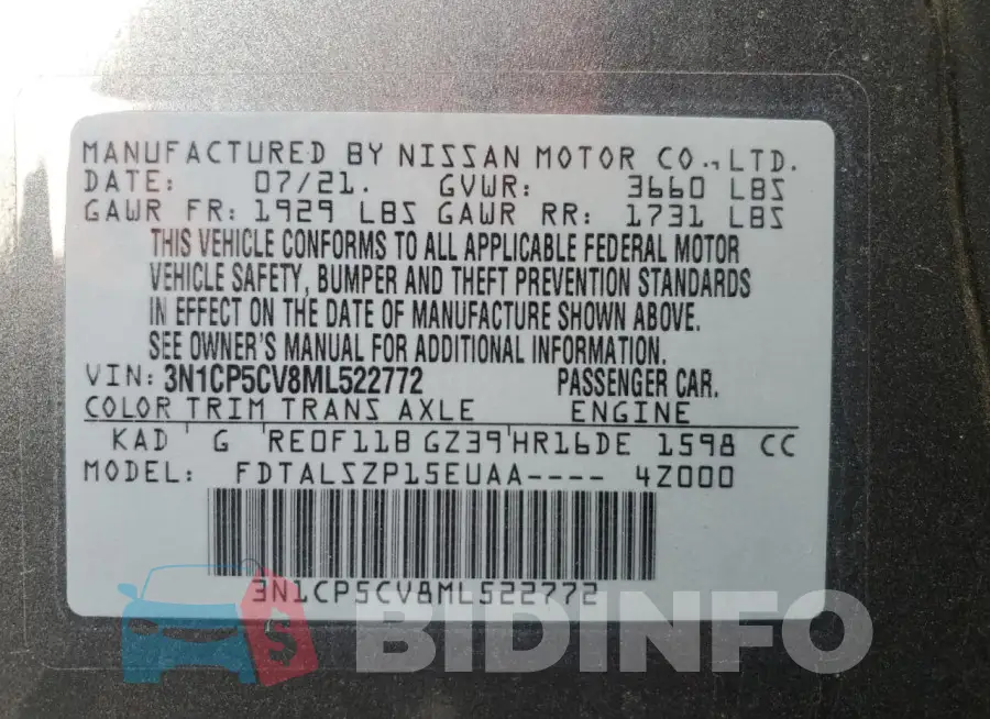 3N1CP5CV8ML522772 Photo# 13