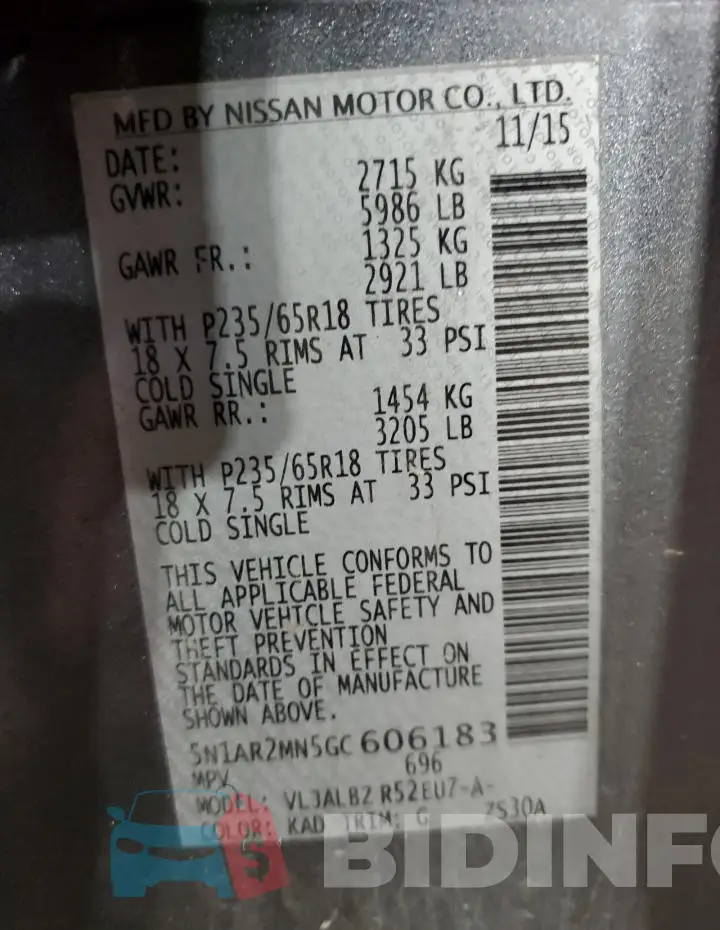 5N1AR2MN5GC606183 Photo# 13