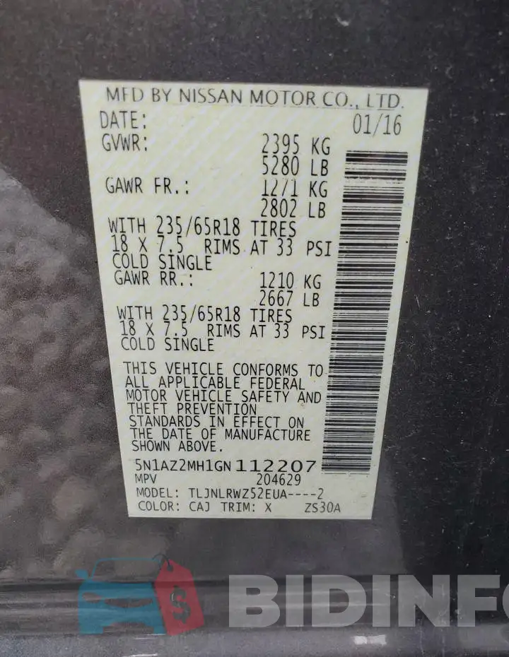 5N1AZ2MH1GN112207 Photo# 12