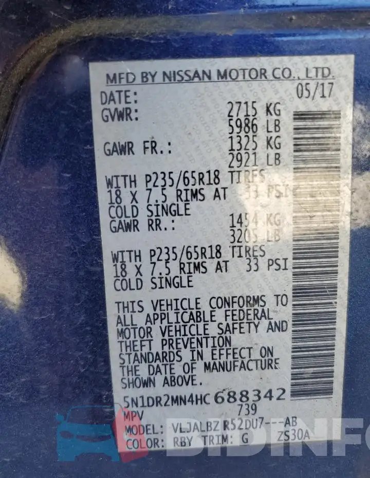 5N1DR2MN4HC688342 Photo# 13