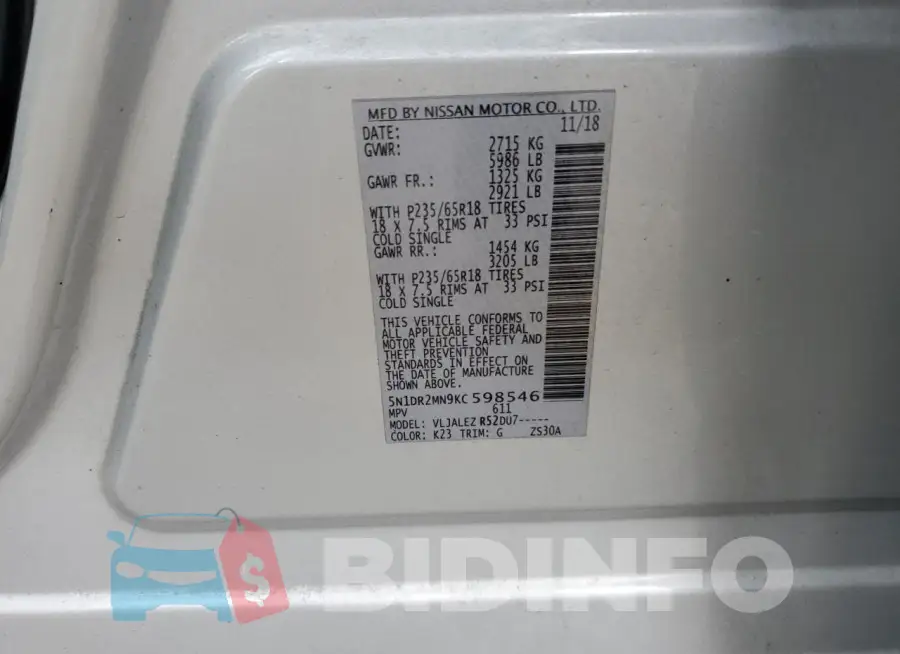 5N1DR2MN9KC598546 Photo# 14