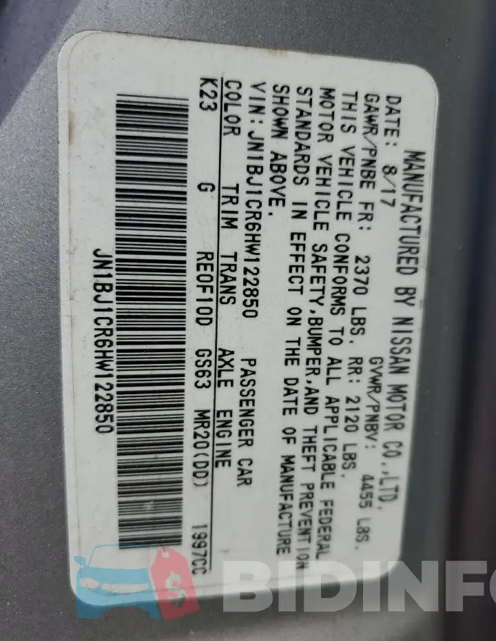 JN1BJ1CR6HW122850 Photo# 14