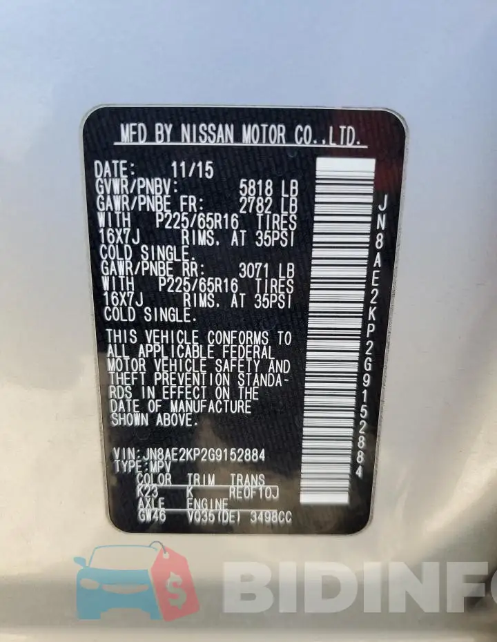 JN8AE2KP2G9152884 Photo# 14