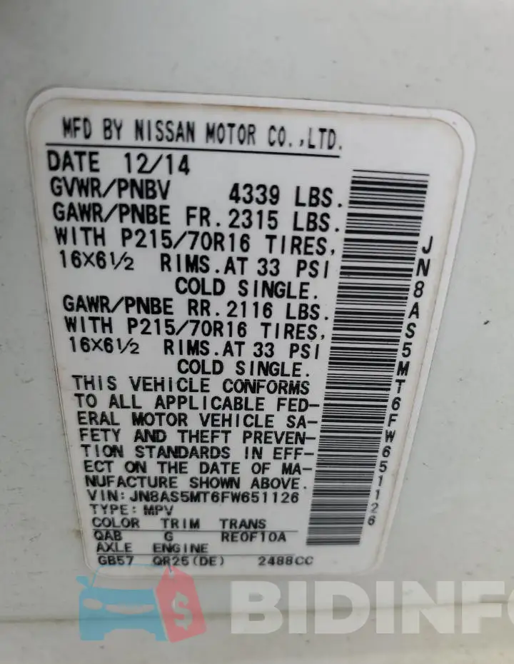 JN8AS5MT6FW651126 Photo# 13