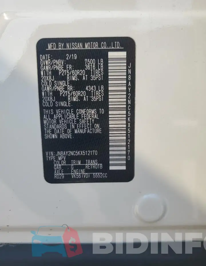 JN8AY2NC5KX512170 Photo# 13