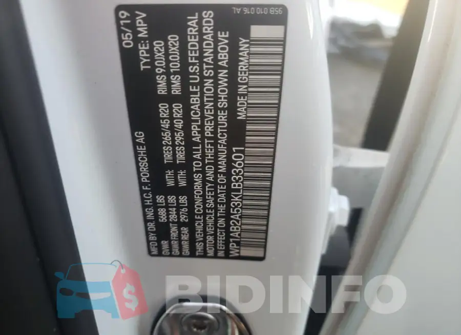 WP1AB2A53KLB33601 Photo# 14