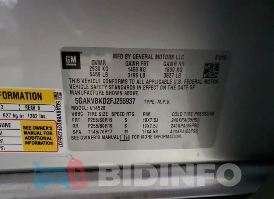 5GAKVBKD2FJ255937 Photo# 14