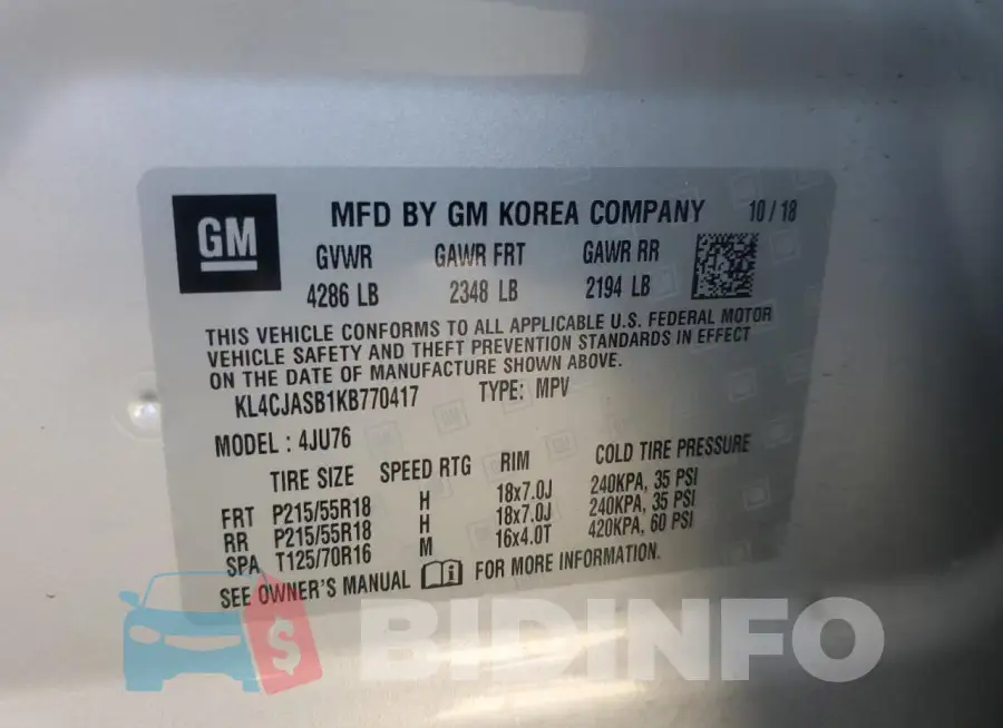 KL4CJASB1KB770417 Photo# 13