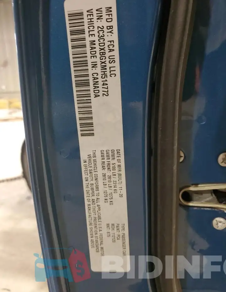 2C3CDXBGXMH514772 Photo# 12