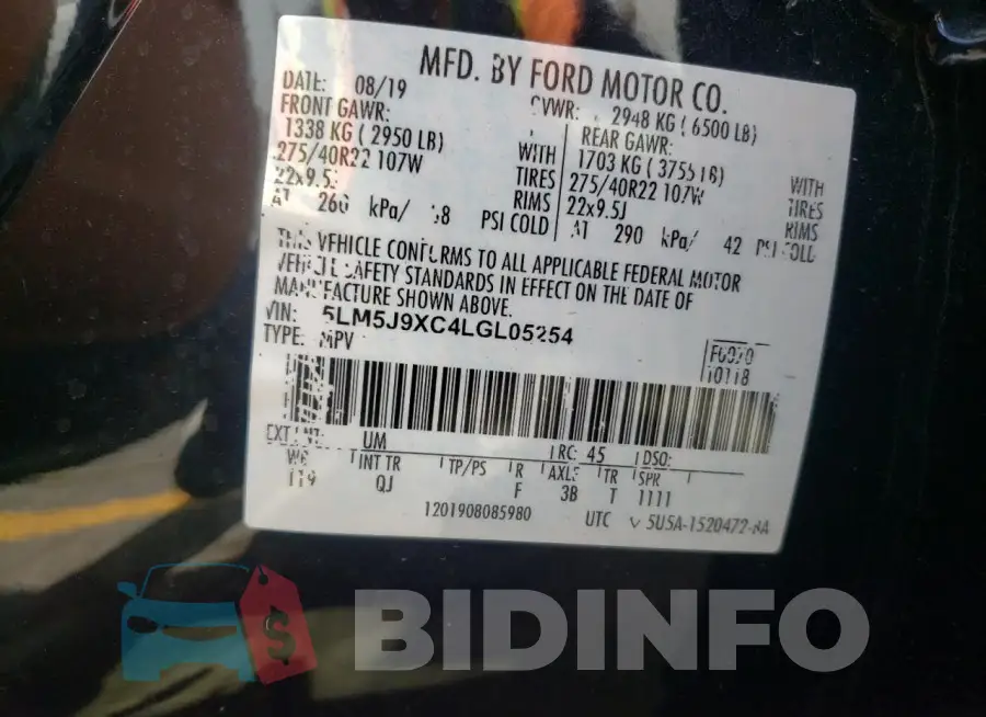 5LM5J9XC4LGL05254 Photo# 14