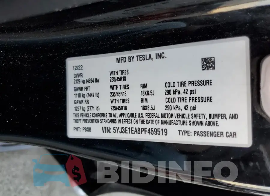 5YJ3E1EA8PF459519 Photo# 12