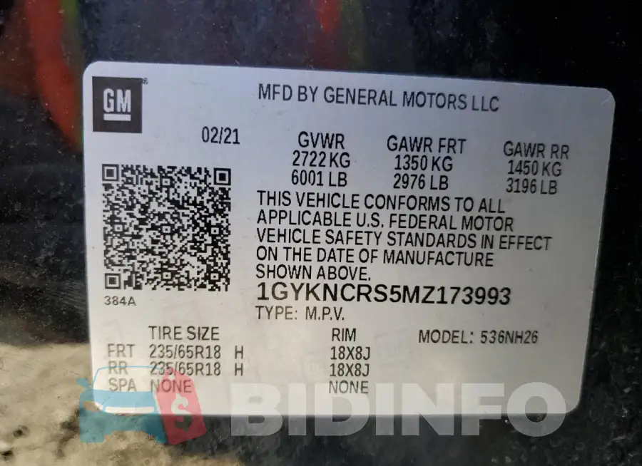 1GYKNCRS5MZ173993 Photo# 13